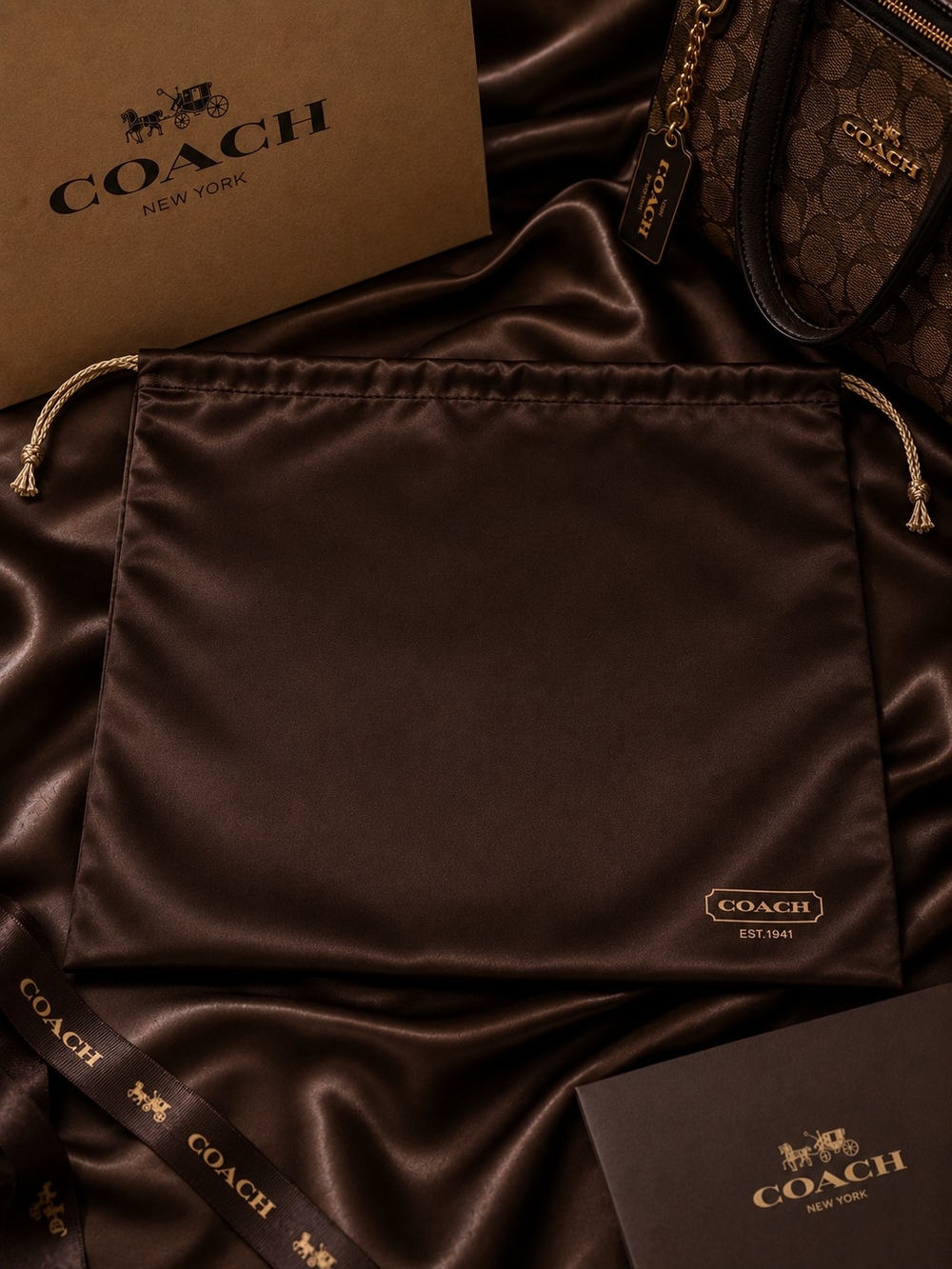 Coach Brown Satin Drawstring Dust Bag